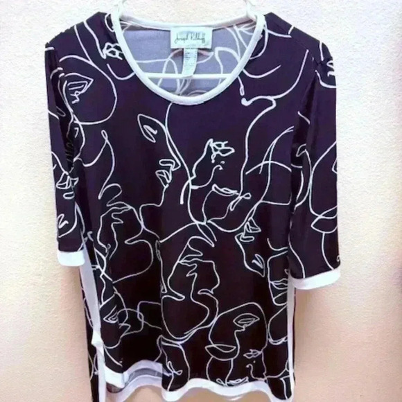Joseph Ribkoff Blouse Picasso Print Black & White Asymmetric Hem Top size6 - Picture 1 of 4